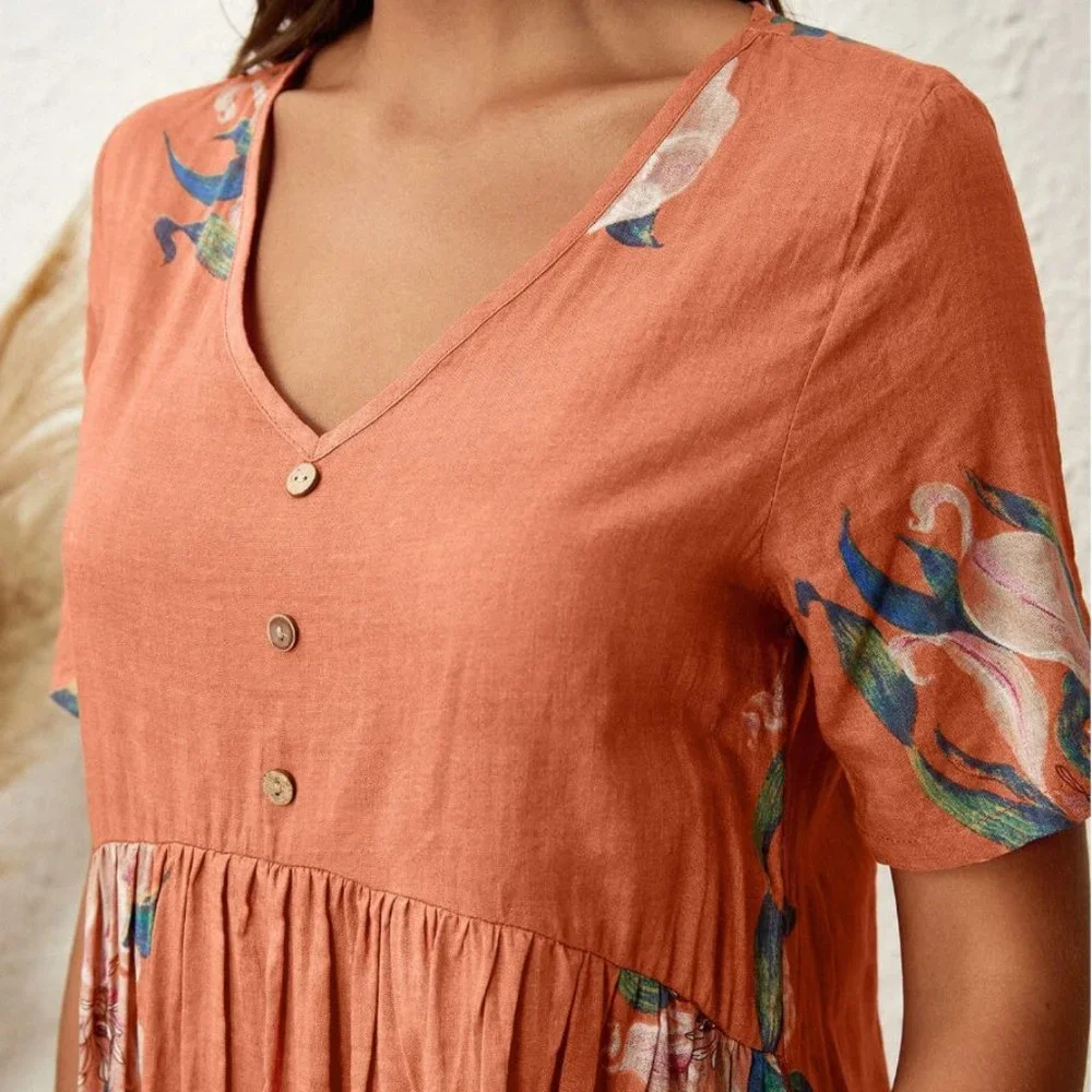 Coral Cotton Floral Maxi Dress - Picture 5 of 10